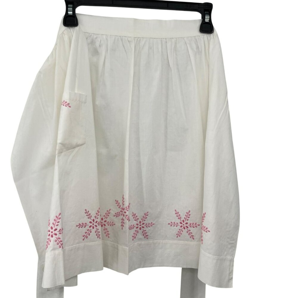 Vintage White Half Apron w/ Pink Embroidery – Handmade – Women’s Kitchen